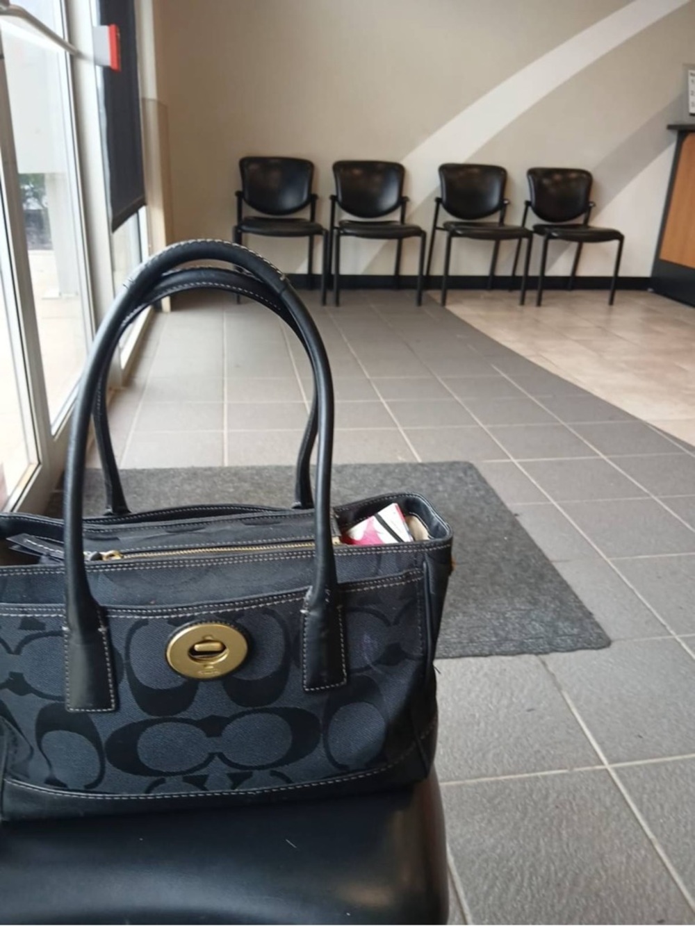 Coach Black Signature Shoulder Bag with Gold Turnlock